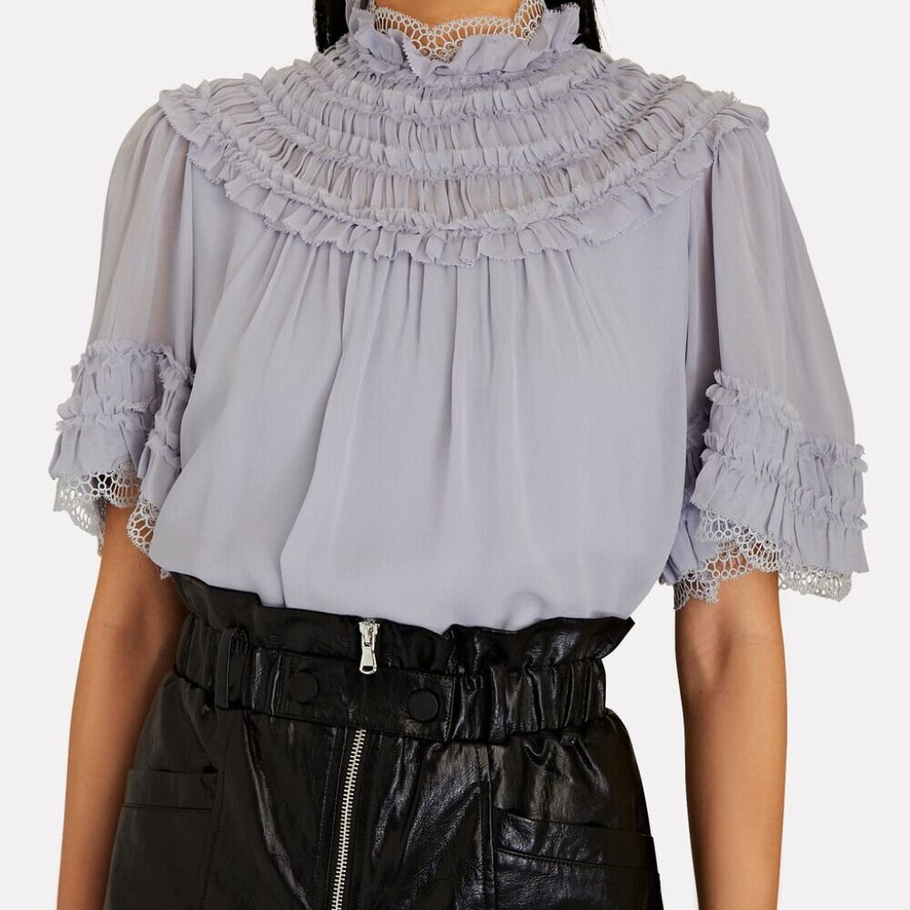 Magali Pascal Annely Lace Trimmed Blouse Light Blue